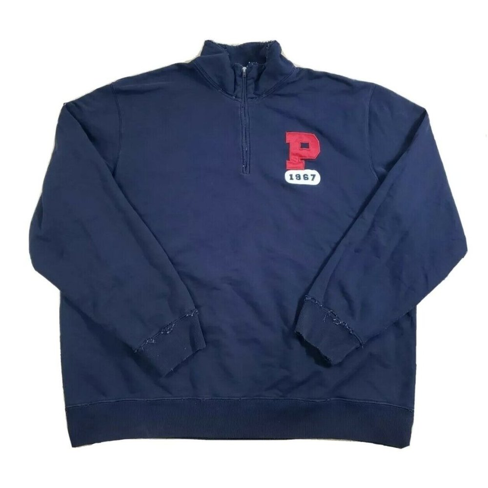 VTG Polo Ralph Lauren 1967 Collar 1/4 Zip Blue Pullover P1967 XL Men's DISTRESS